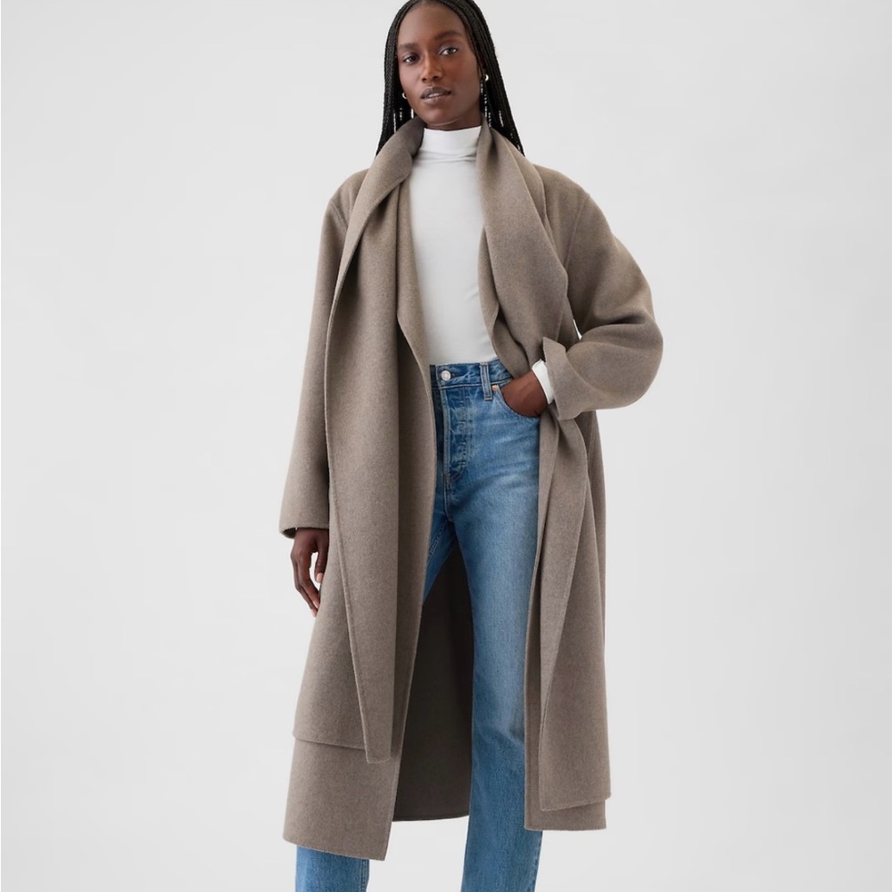 Gap Belted Double-Faced Wool Scarf Coat | Brown Large #538476 NWT